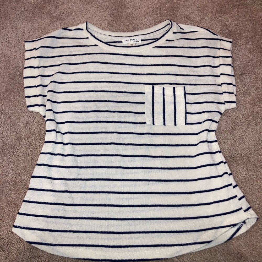 Monteau Striped Cream and Navy Top